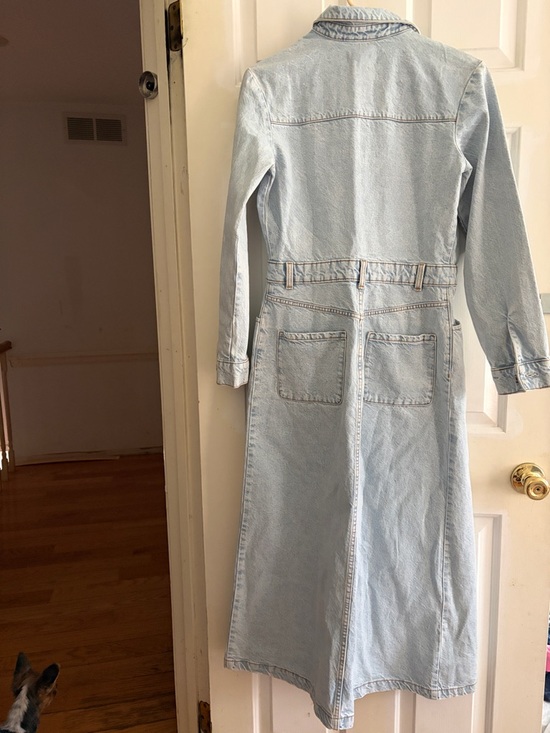 Zara Light Wash Denim Longline Button-Front Coat - Picture 3 of 7